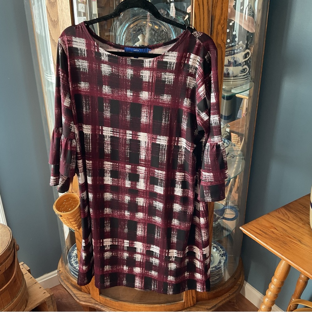 Apt. 9 Burgundy and Black Plaid Brushstroke Dress XL